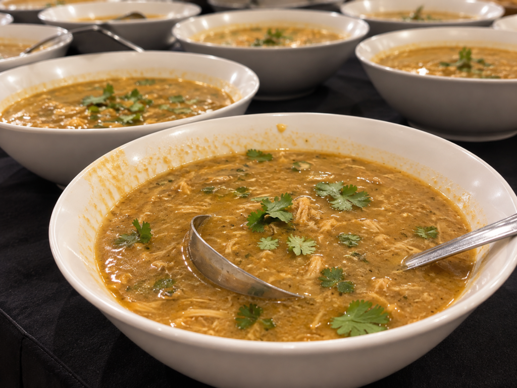 coriander garnished soup buffet